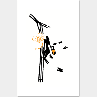 Minimalist Paleolithic Cave Art Honey Gatherer Posters and Art